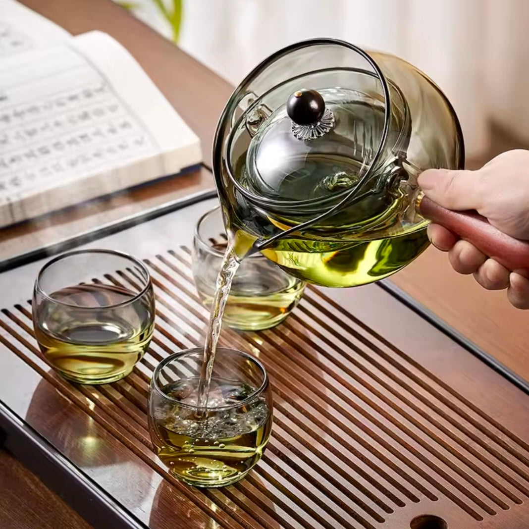 Chinese Tea Ceremony Casual Pot Small Green Orange Boiling Teapot Teapot Chinese Kung Fu Tea Set Side Handle Glass Teapot