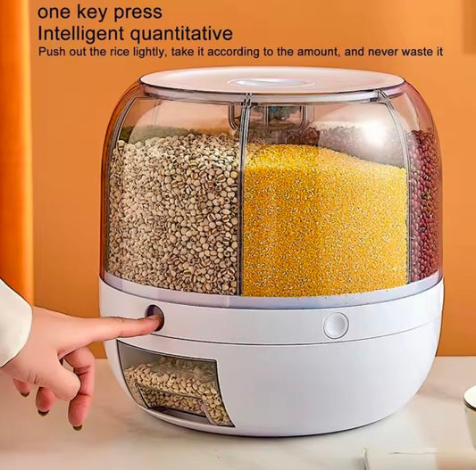 6 Grids Grain Dispenser Rotation Grain Storage Tank Insect Proof Grain Sealed Container For Home Kitchen