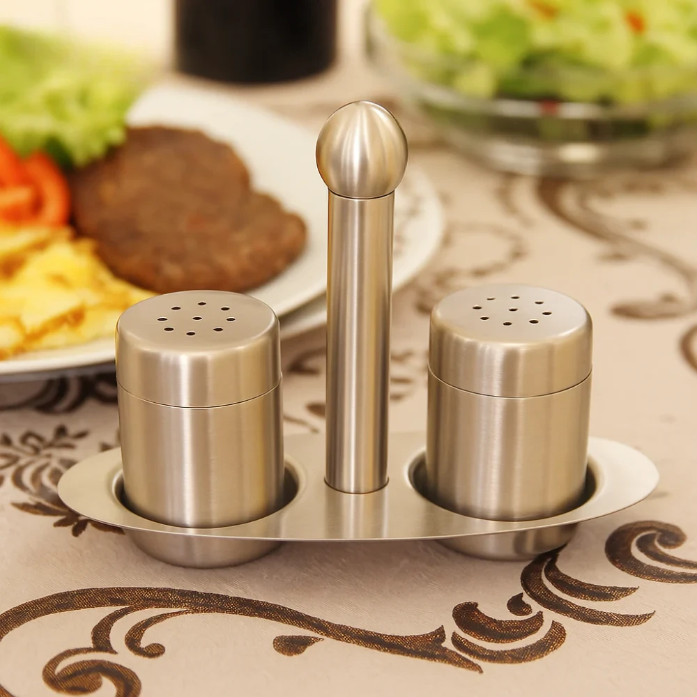 Elegant Salt & Pepper Shakers with Premium Steel & Stand